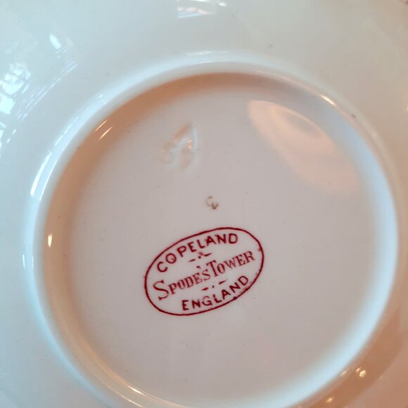 Set of 4 Copeland Pottery "Spode's Tower" Transfer Ware Saucers, Pink/Red, 5 7/8 - Picture 3 of 4